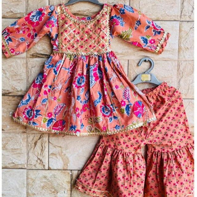 Peach Gottapati Sharara Set Sibling