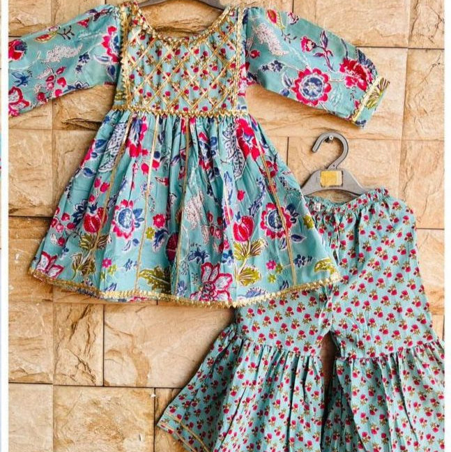 Sky Blue Gottapati Sharara Set Sibling